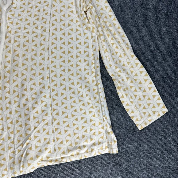 J. McLaughlin Sweater Womens XS Cardigan Open White Gold Print Cotton - Picture 3 of 9